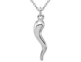 Italian Horn Pendant Necklace in Sterling Silver with Chain